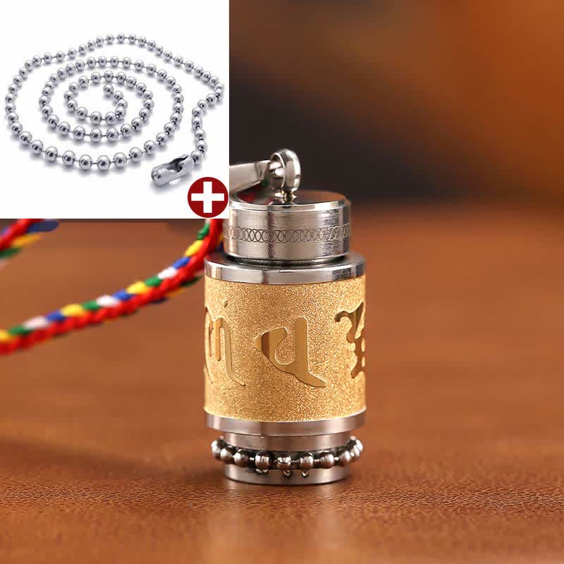 Buddha Stones Tibet Om Mani Padme Hum Shurangama Mantra Titanium Steel Wisdom Amulet Necklace Pendant Necklaces & Pendants BS 1.4*2.4cm Gold Colorful String&Bead Chain