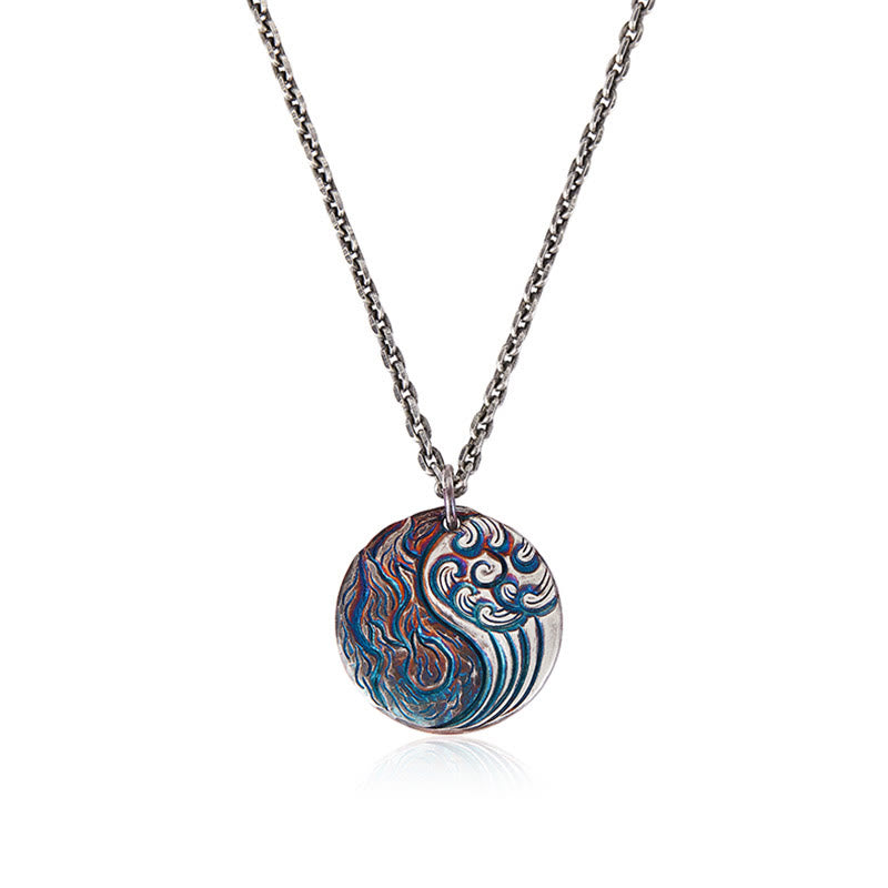 Buddha Stones 990 Sterling Silver Yin Yang Water and Fire Balance Necklace Pendant Necklaces & Pendants BS 3