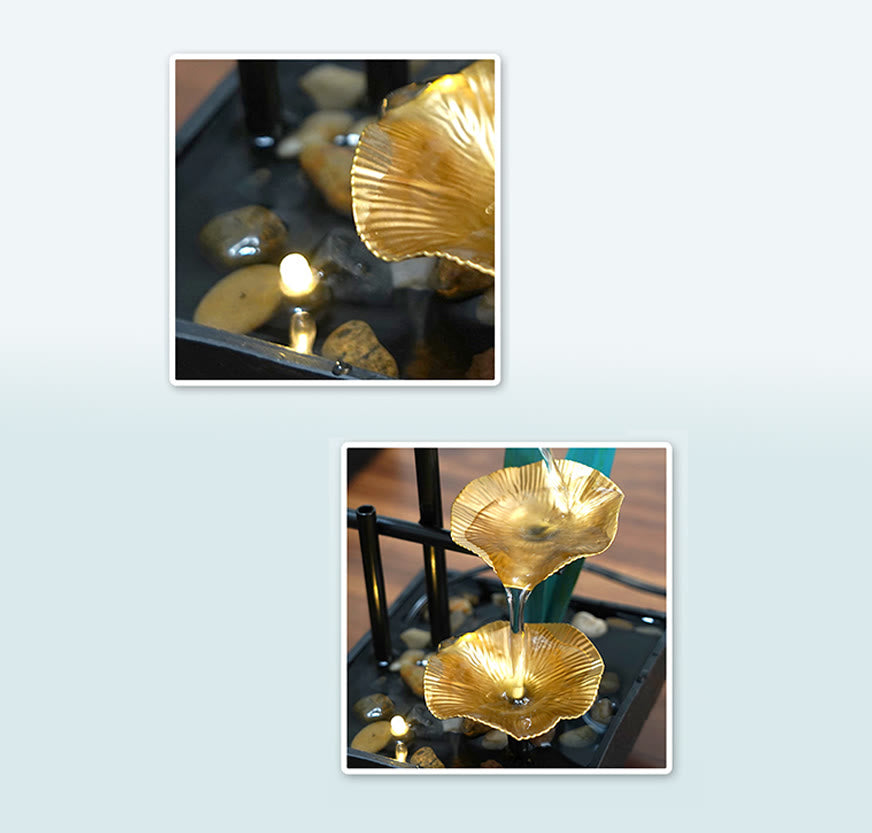 Buddha Stones Three Layers Waterfall Fountain Tabletop Lotus Ornaments With River Rocks Desktop Decoration Decorations BS 9