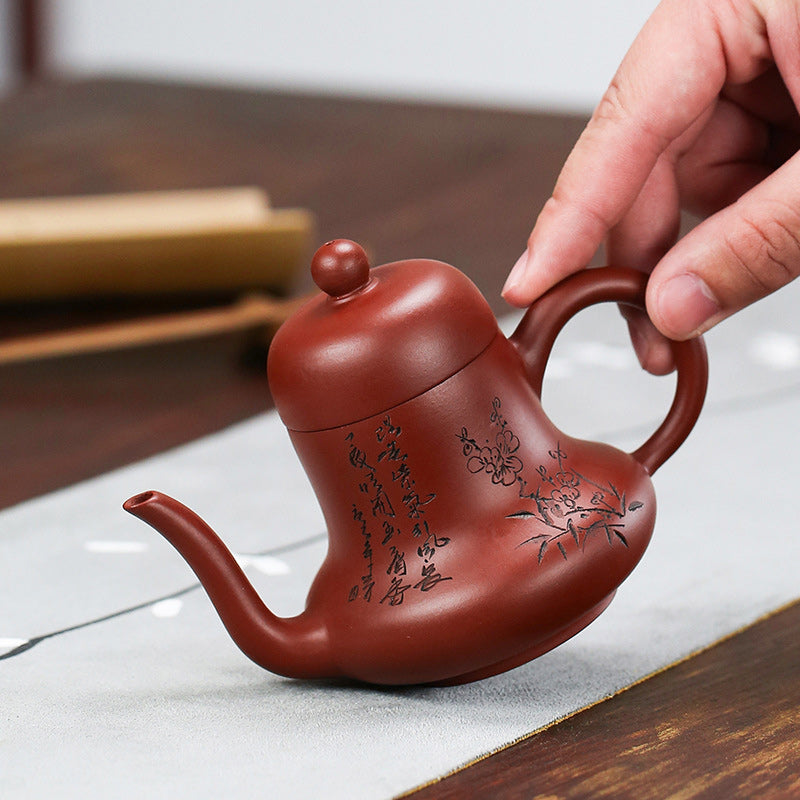 Buddha Stones Vintage Bamboo Peach Blossom Purple Clay Kung Fu Teapot Teapot BS 1