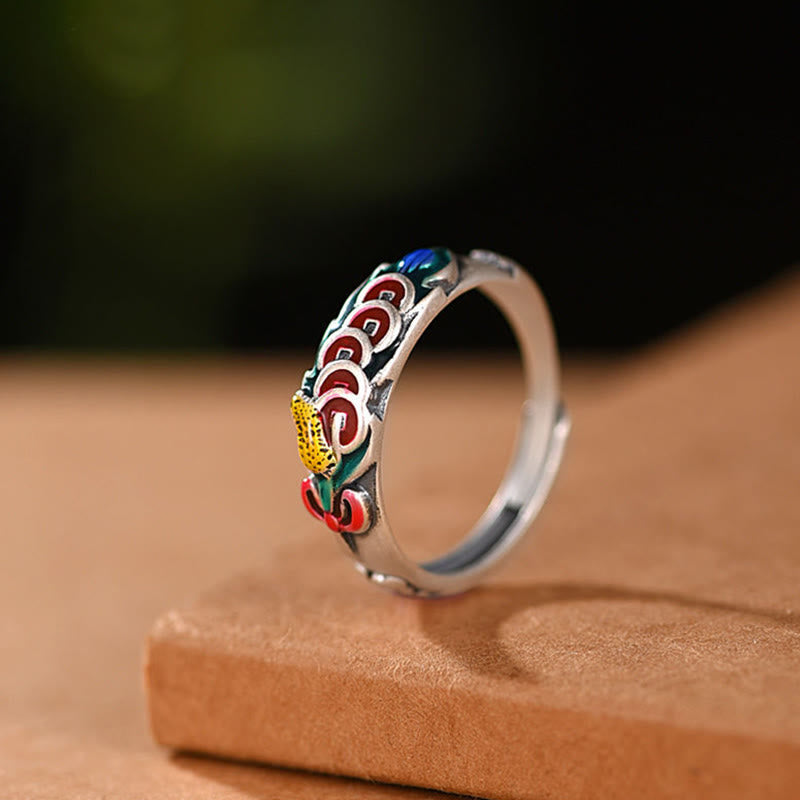 Buddha Stones Feng Shui Five Emperor Coins Wealth Ring Ring BS 1