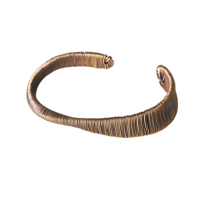 Buddha Stones Simple Design Wrapped Copper Luck Wealth Adjustable Cuff Bracelet Bracelet Bangle BS 13