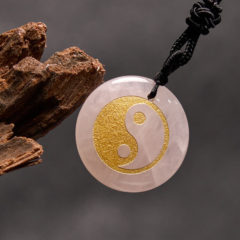 Buddha Stones Various Crystal Amethyst Tiger Eye Green Aventurine Yin Yang Spiritual Necklace Pendant Necklaces & Pendants BS Pink Crystal