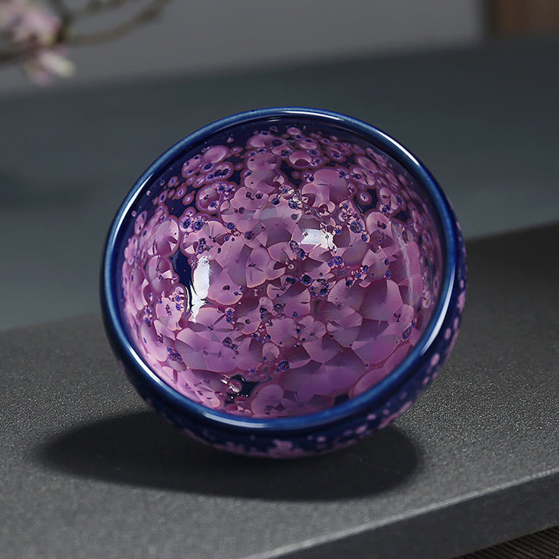 Buddha Stones Colorful Iris Flowers Chinese Jianzhan Kiln Change Porcelain Teacup Tenmoku Kung Fu Tea Cup Jian Zhan Tea Cup BS 5cm*8.5cm*110ml