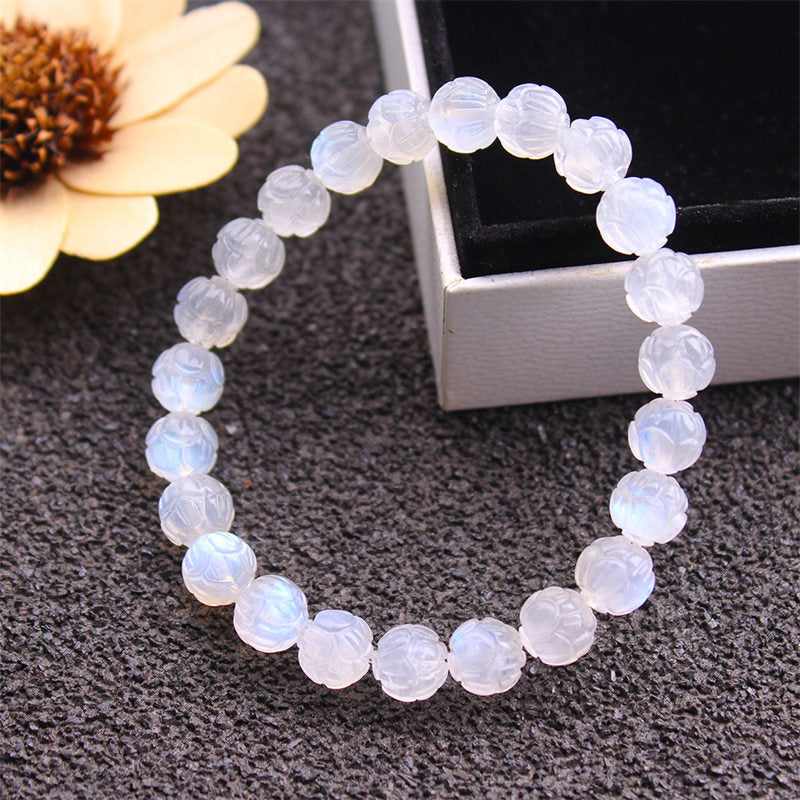 Buddha Stones Natural Moonstone Lotus Love Bracelet Bracelet BS 5