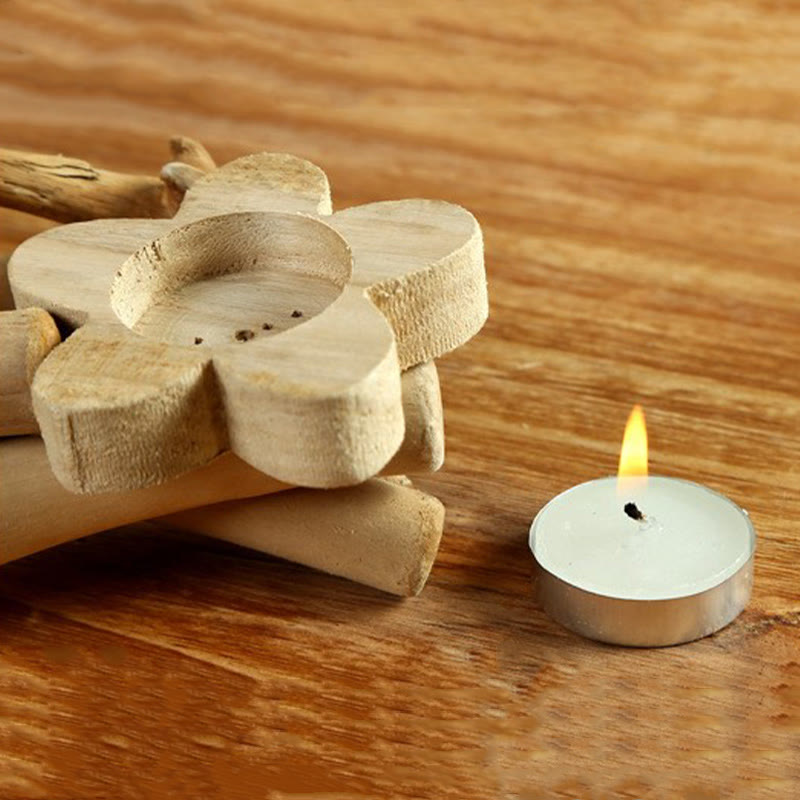 Buddha Stones Flower Pattern Wood Candlestick Home Candle Holder Decoration Candle Holder BS 3