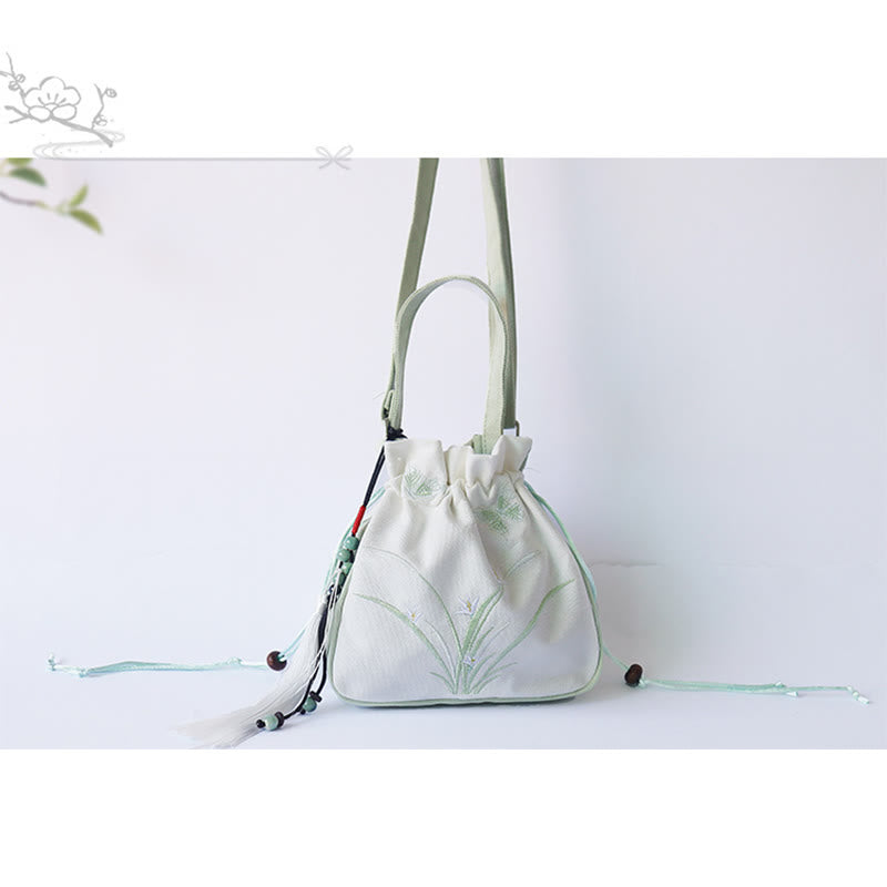 Buddha Stones Handmade Embroidered Flowers Canvas Tote Shoulder Bag Handbag Bag BS 17