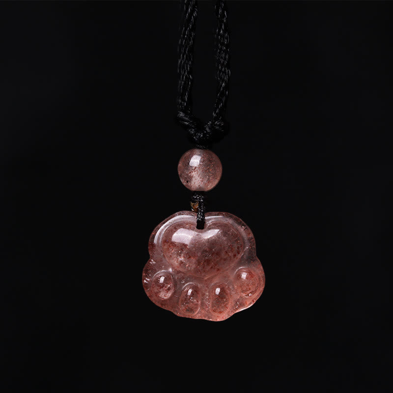 Buddha Stones Strawberry Quartz Lovely Cat Paw Claw Healing Necklace Pendant Necklaces & Pendants BS 1