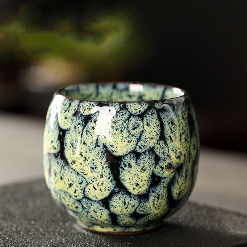 Buddha Stones Simple Multicolored Kiln Change Chinese Jianzhan Ceramic Teacup Kung Fu Tea Cup 110ml Jian Zhan Tea Cup BS Light Yellow 6.5cm*6cm*110ml