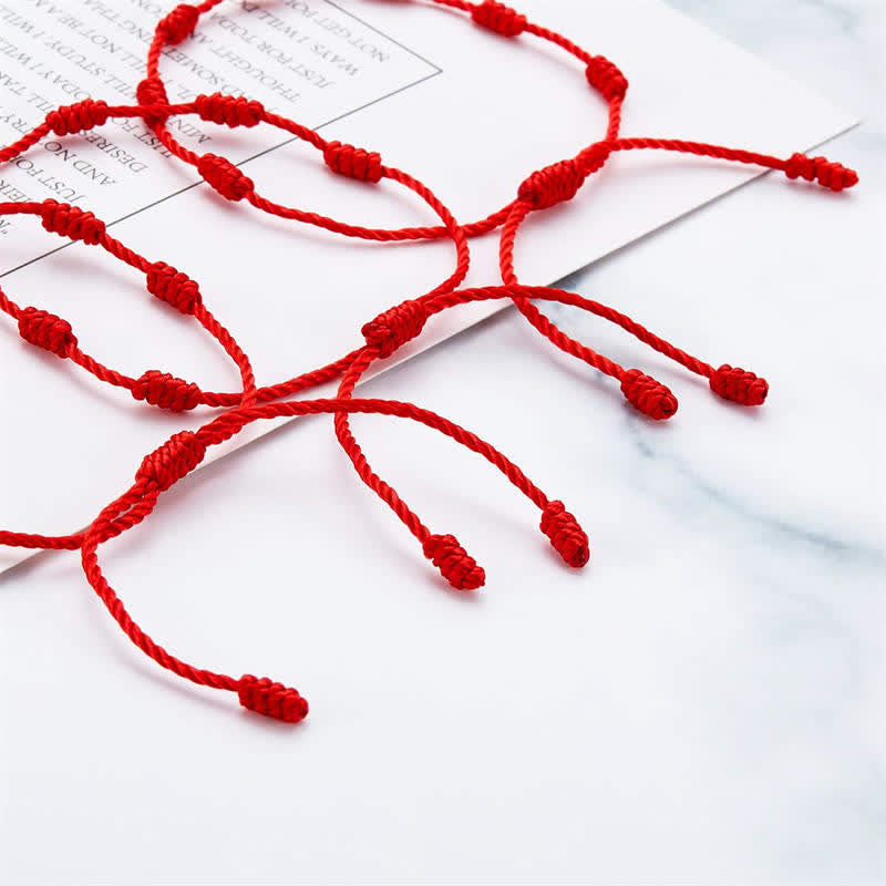 Buddha Stones 4Pcs Evil Eye Seven Knot Red String Protection Bracelet Bracelet BS 7