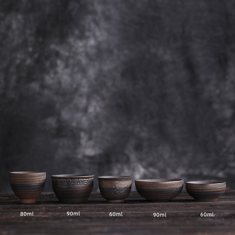 Buddha Stones Simple Brown Striped Texture Ceramic Teacup Kung Fu Tea Cup Bowl Cup BS 26