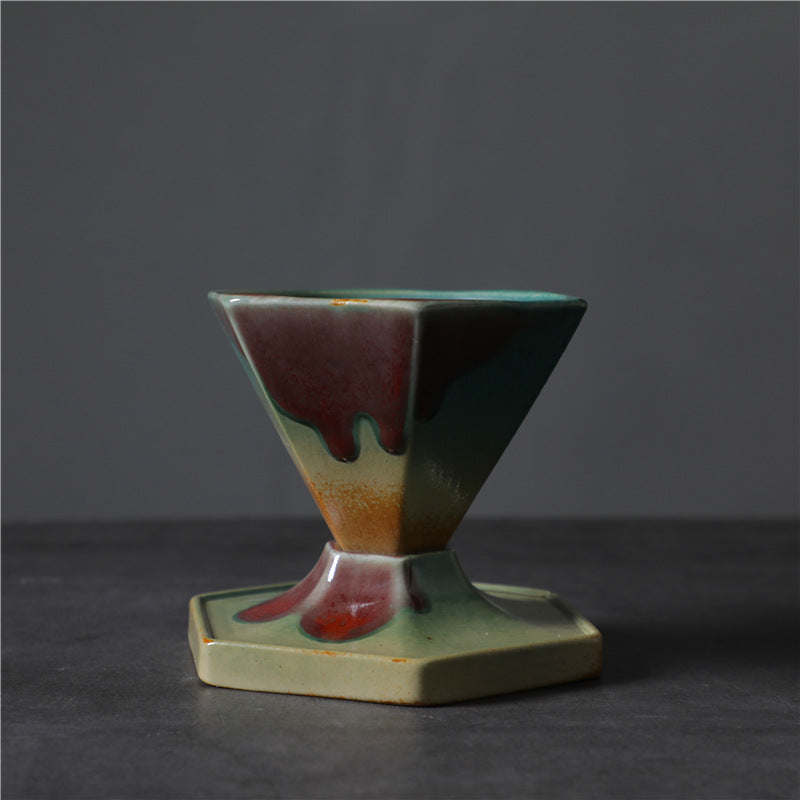 Buddha Stones Hexagon Design Ceramic Tea Coffee Mug Coffee Cup With Base 170ml Coffee Mug BS Green Red 10.6cm*9.2cm*9cm*170ml