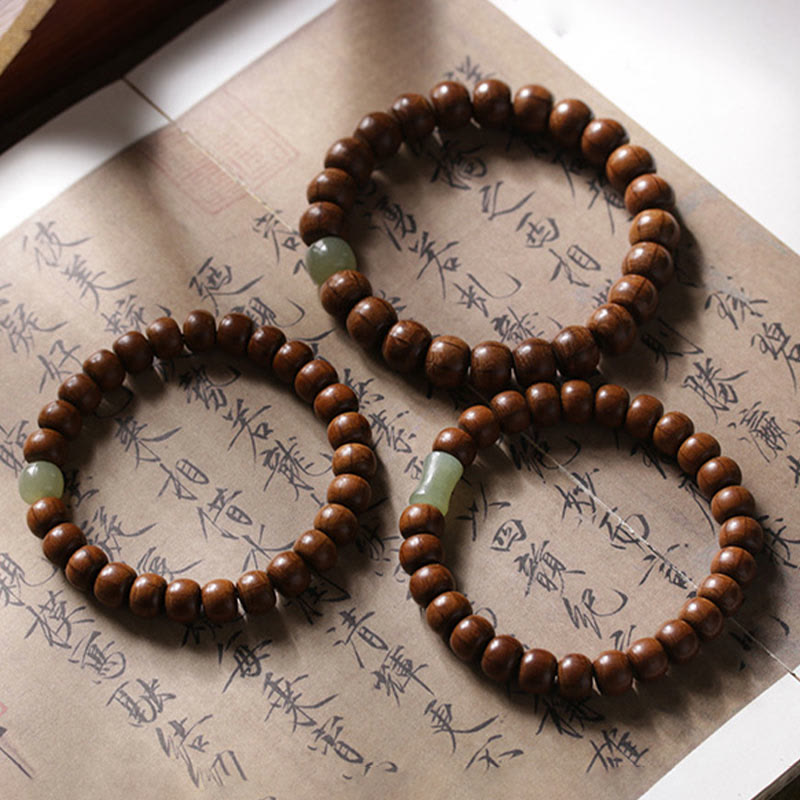 Buddha Stones Natural Abelia Biflora Wood Hetian Jade Bamboo Bead Warding Off Evil Spirits Bracelet Bracelet BS 1