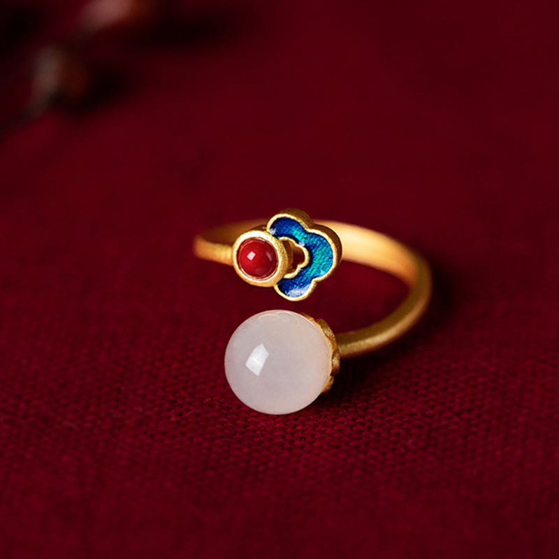 White Jade Auspicious Cloud Blessing Luck Ring Rings BS White Jade