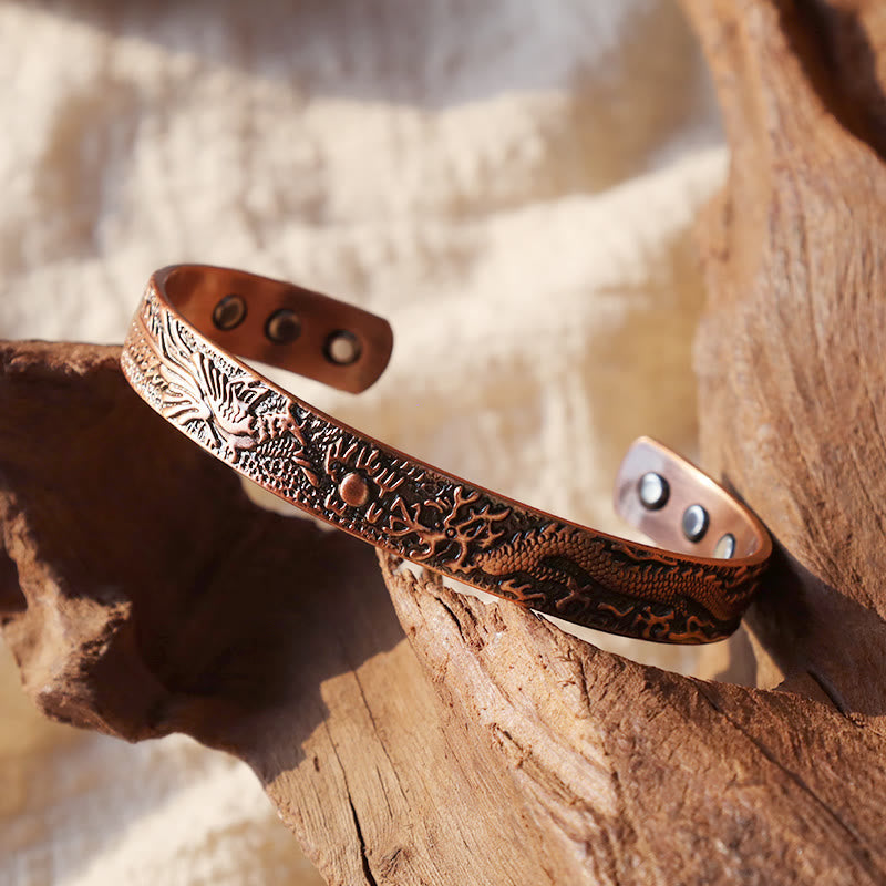 Buddha Stones Dragon Phoenix Magnetic Solid Copper Cuff Bracelet Bangle Bracelet Bangle BS 2