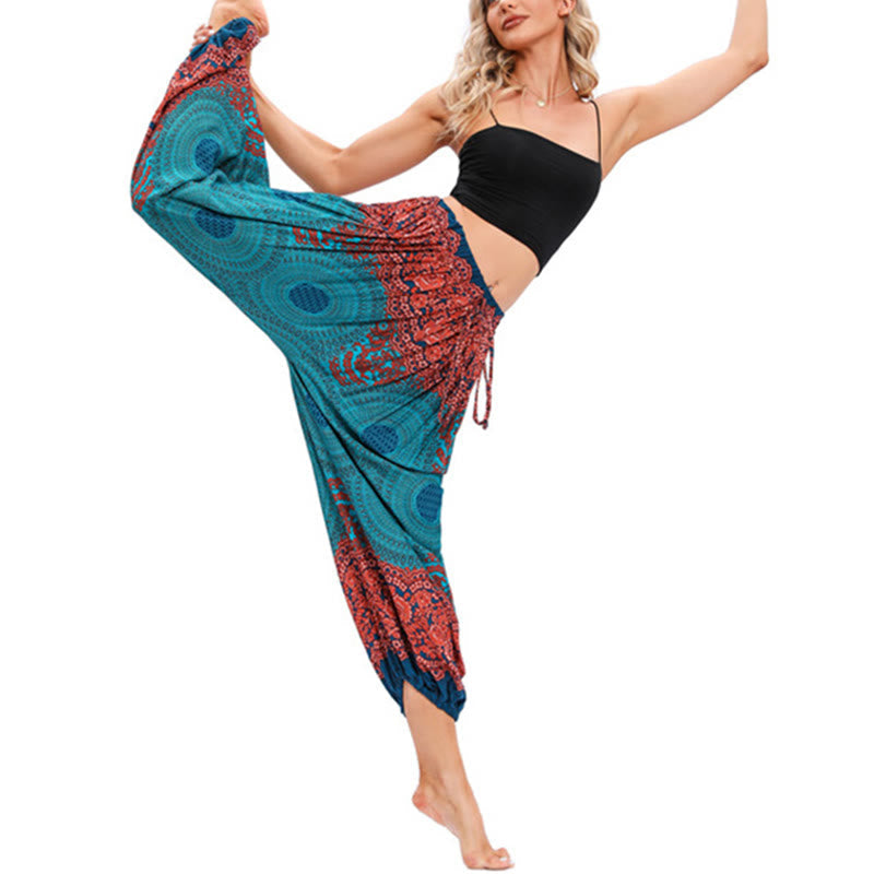 Buddha Stones Loose Circle-shaped Flowers Pattern Harem Trousers Women's Yoga Pants Women's Harem Pants BS 10