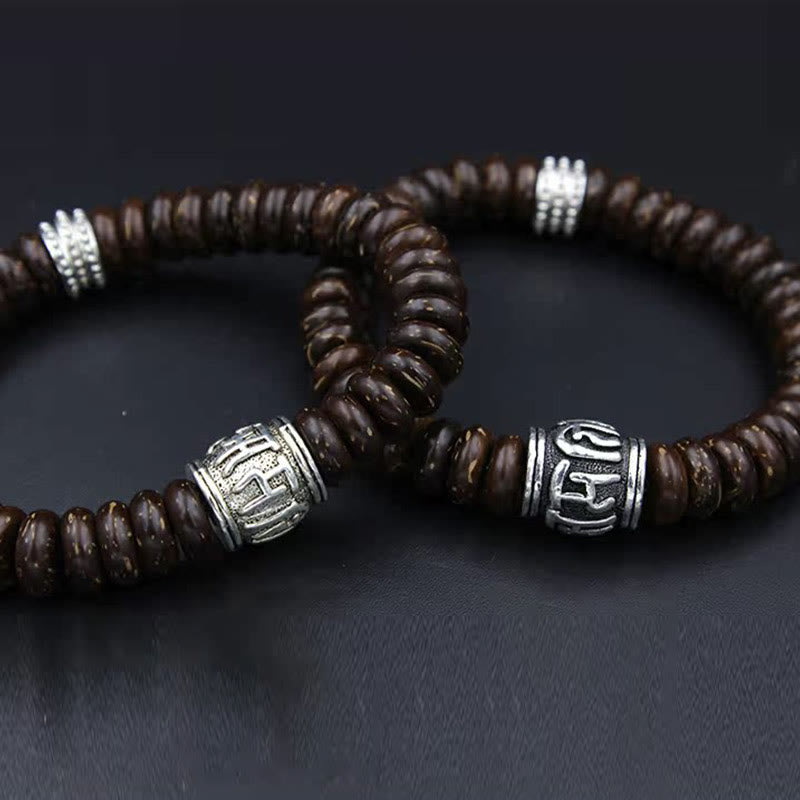 Buddha Stones Natural Tibetan Coconut Shell Om Mani Padme Hum Positive Bracelet Bracelet BS 24
