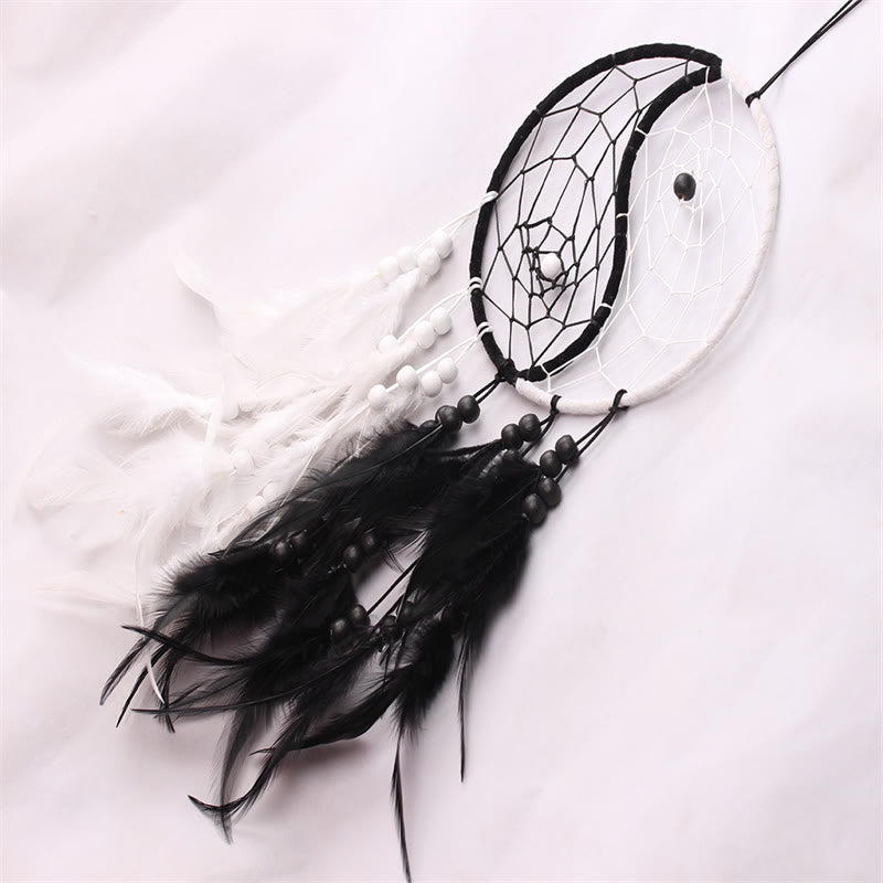 Buddha Stones Yin Yang Dream Catcher Circular Net with Feathers Balance Decoration Decorations BS 6