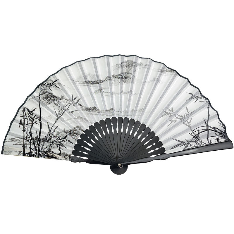 Buddha Stones Vintage Bamboo Peony Butterfly Lotus Handheld Silk Folding Fan With Bamboo Frames Folding Fan BS 5