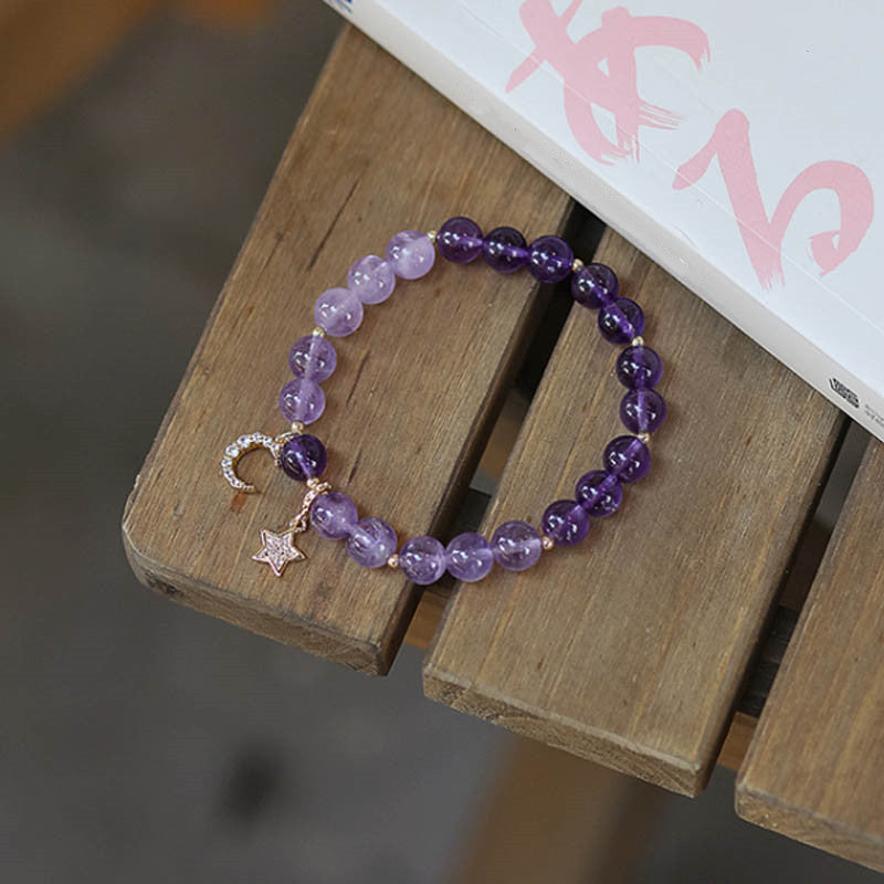 Buddha Stones Amethyst Crystal Moon Star Healing Bracelet Bracelet BS 16-17cm