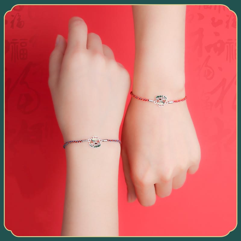Buddha Stones 925 Sterling Silver Zongzi Pattern Luck Multicolored Handcrafted Bracelet Bracelet BS 11