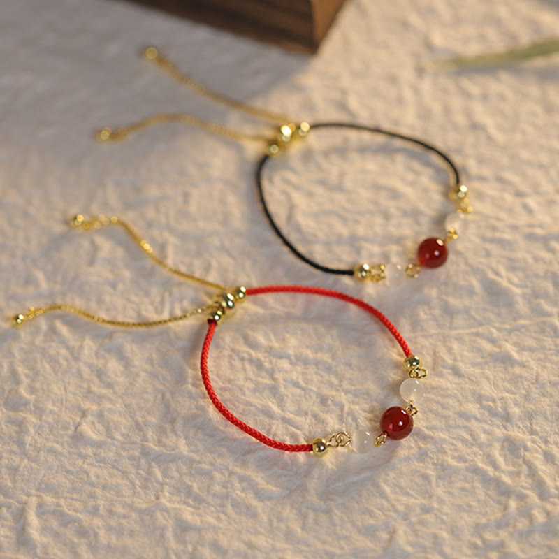 Buddha Stones Red Agate Cat Eye Braided String Confidence Bracelet Bracelet BS 2