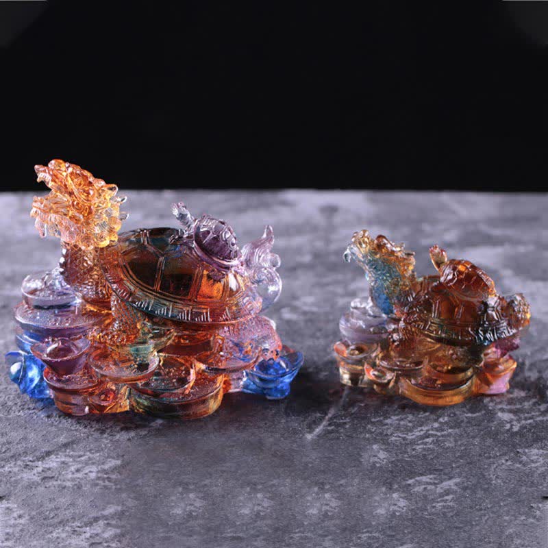 Buddha Stones Feng Shui Dragon Turtle Coins Handmade Liuli Crystal Luck Art Piece Home Office Decoration Decorations BS 9