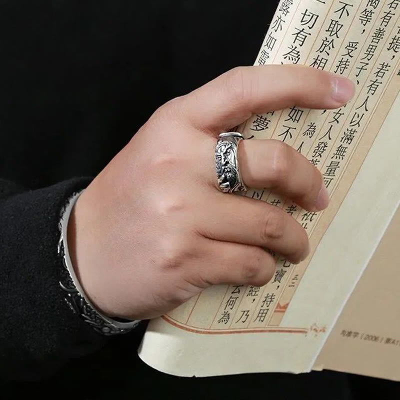 Buddha Stones Guan Gong Auspicious Clouds Amulet Wealth Ring Ring BS 4