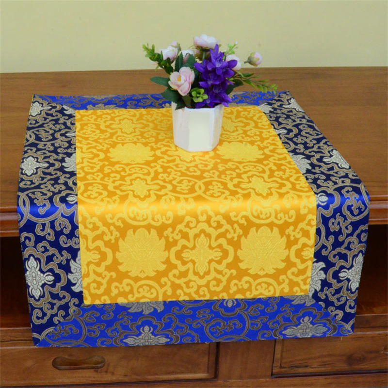 Buddha Stones Brocade Prayer Altar Flower Vajra Dragon Pattern Auspicious Symbols Table Runner Prayer Altar BS 11