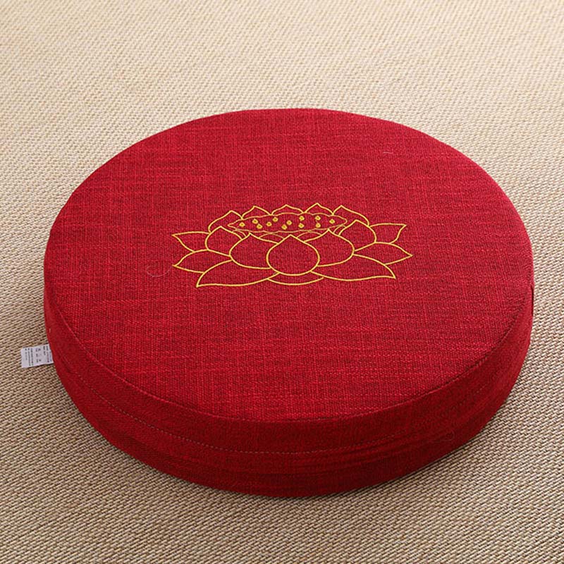 Buddha Stones Lotus Embroidery Cotton Linen Meditation Seat Cushion Decorations BS Soft 40cm*10cm FireBrick