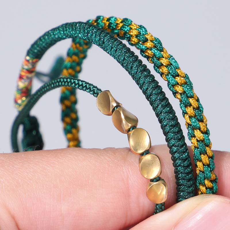 Buddha Stones 3 PCS Tibetan Copper Beads Healing Protection Luck Bracelet Set Bracelet BS 16