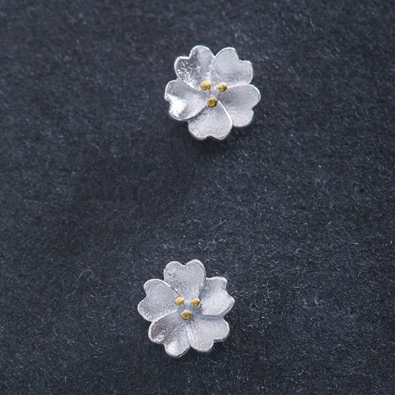 Buddha Stones 925 Sterling Silver Cherry Blossoms Floral Calm Stud Earrings