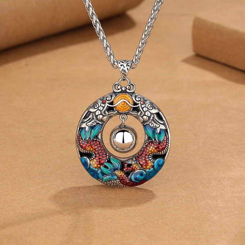Buddha Stones Year of the Dragon Colorful Double Dragons Playing Bead Copper Protection Necklace Pendant Necklaces & Pendants BS 1