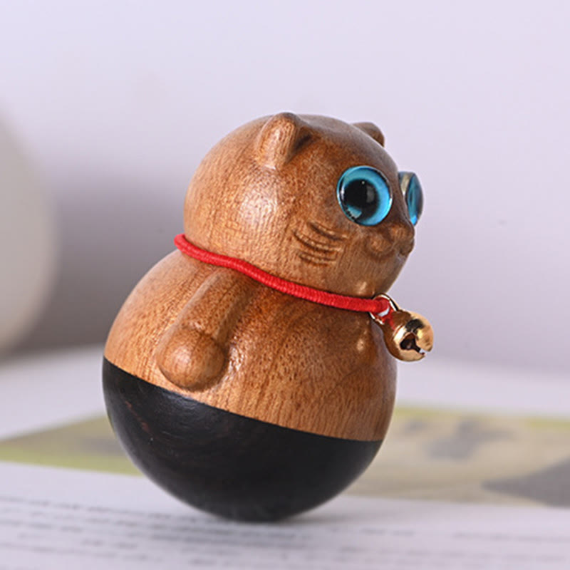 Buddha Stones Mini Lucky Cat Kitten Phoebe Zhennan Wood Blessing Decoration Decorations BS 1