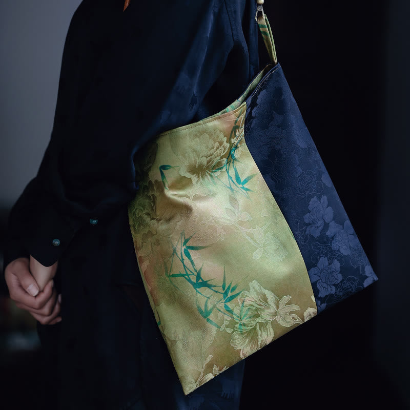 Buddha Stones Bamboo Leaves Flower Butterfly Persimmon Shoulder Bag Handbag Shoulder Bag BS Flower Bamboo Leaves 33*33cm