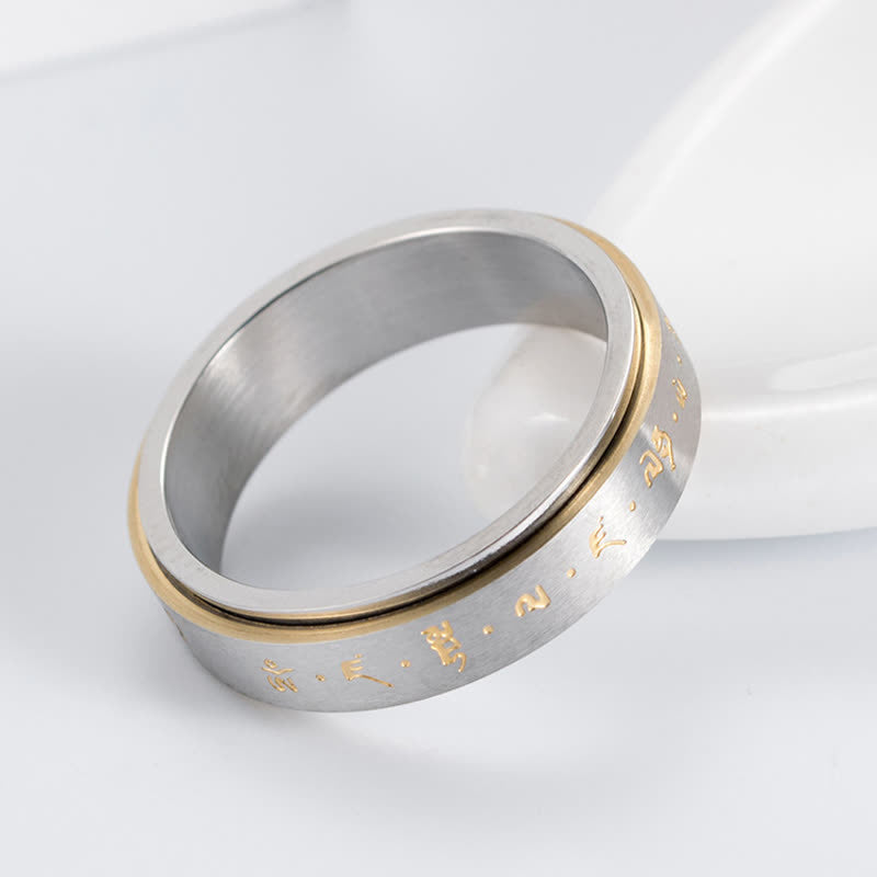 Buddha Stones Mantra Titanium Steel Balance Rotatable Ring Ring BS 6