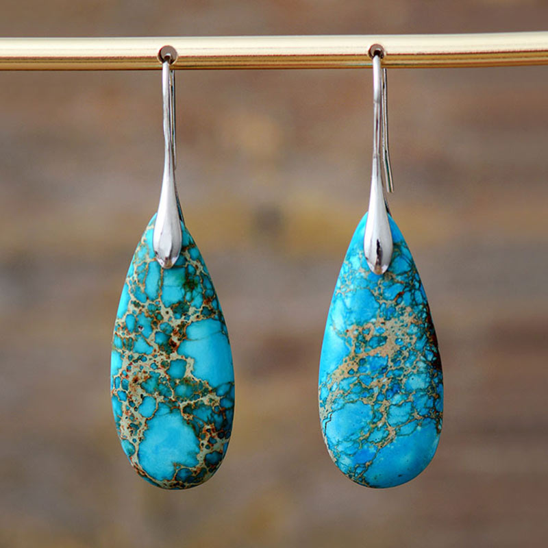 Buddha Stones Emperor Stone Crystal Happiness Earrings - Blue Emperor Stone 5.5*1.6cm - image 7