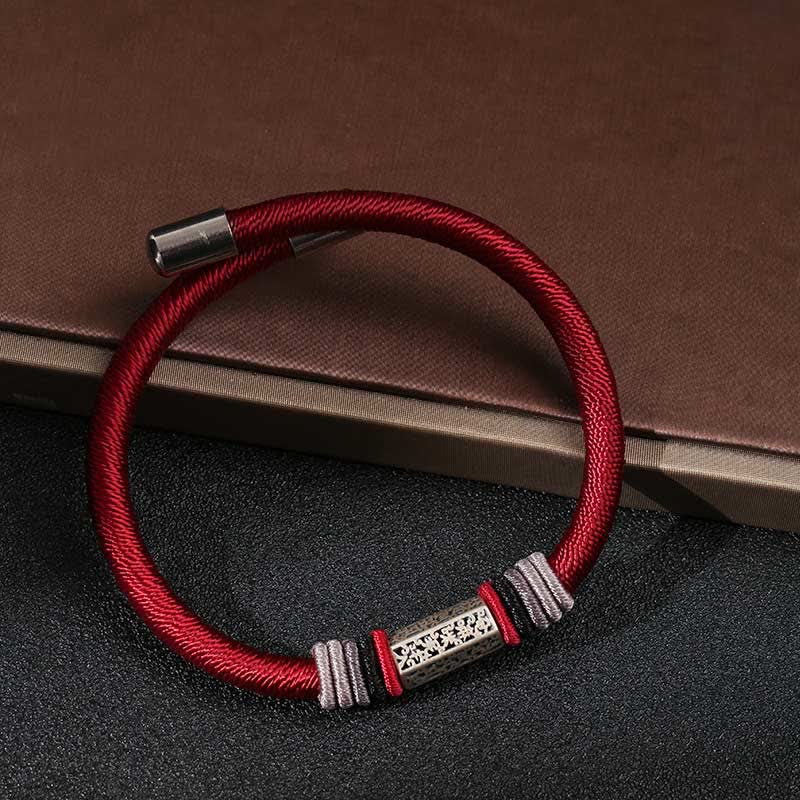 Buddha Stones 925 Sterling Silver Om Mani Padme Hum Peace Red String Bracelet Bracelet BS 5