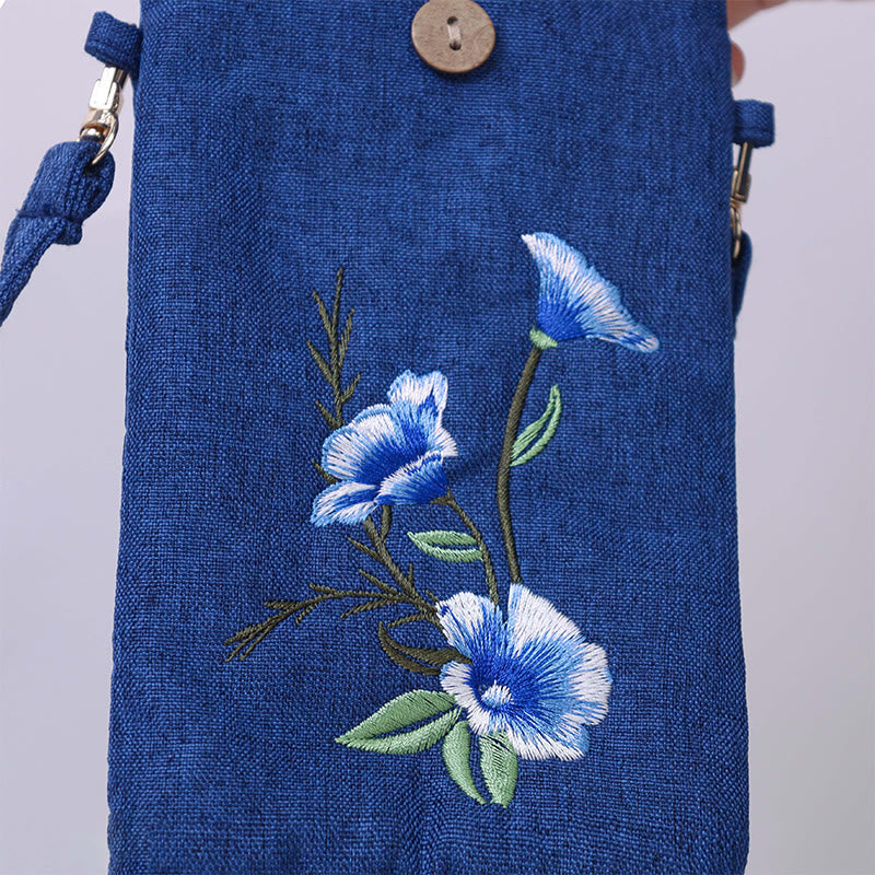 Buddha Stones Small Embroidered Flowers Crossbody Bag Shoulder Bag Cellphone Bag 11*20cm Crossbody Bag BS 6
