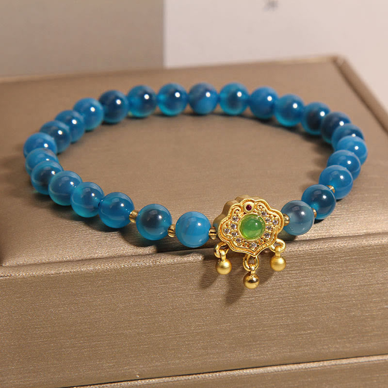 Buddha Stones Blue Candy Agate Chinese Lock Charm Healing Bracelet Bracelet BS 3
