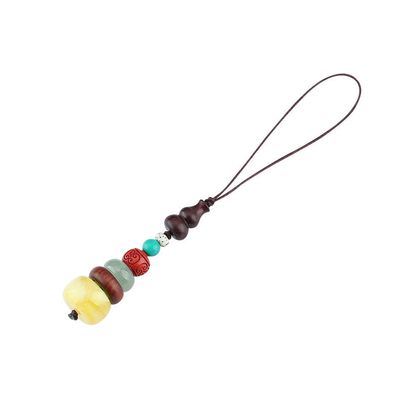 Buddha Stones Green Sandalwood Ebony Wood Gourd Seven Layer Pagoda Positive Phone Hanging Decoration Phone Hanging Decoration BS 15