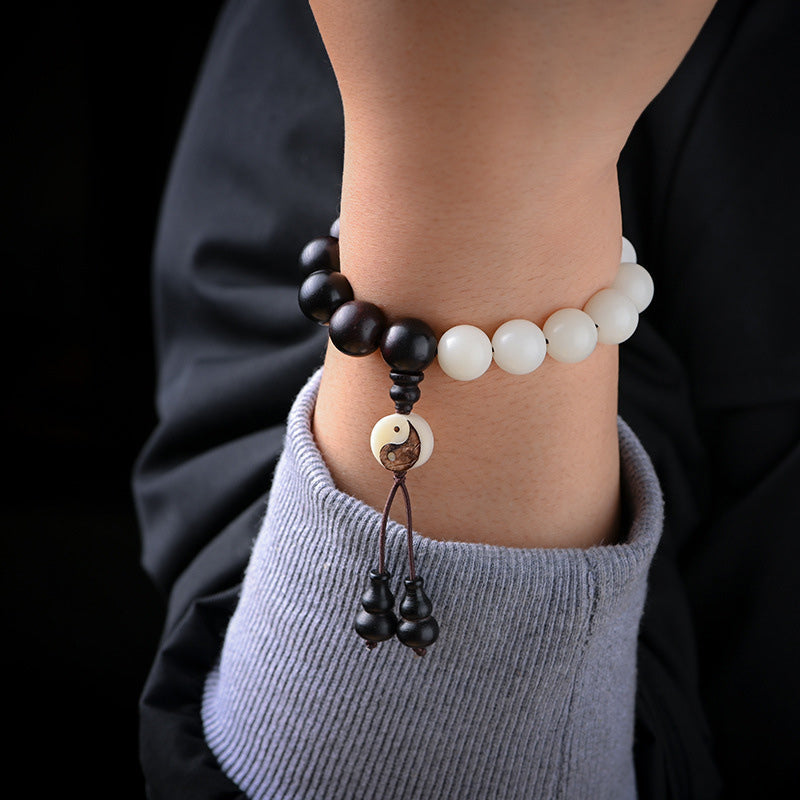 Buddha Stones Ebony YinYang Protection Bracelet Decoration Bracelet BS 4