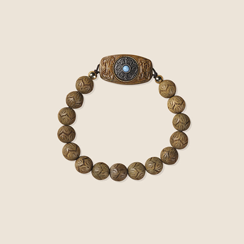 Buddha Stones Green Sandalwood Ebony Wood Sandalwood Om Mani Padme Hum Soothing Bracelet Bracelet BS 6