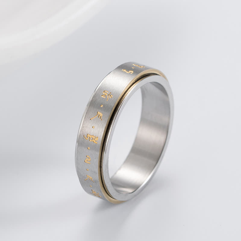 Buddha Stones Mantra Titanium Steel Balance Rotatable Ring Ring BS 7