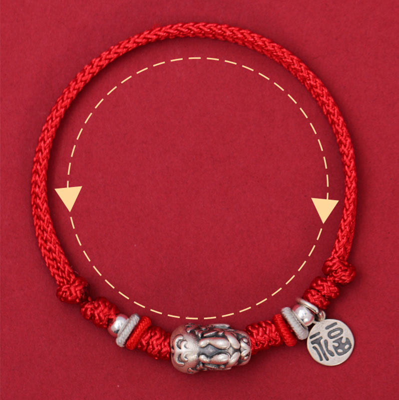 Buddha Stones 925 Sterling Silver PiXiu Fu Character Wealth Luck Handmade Braided Bracelet Bracelet BS 3