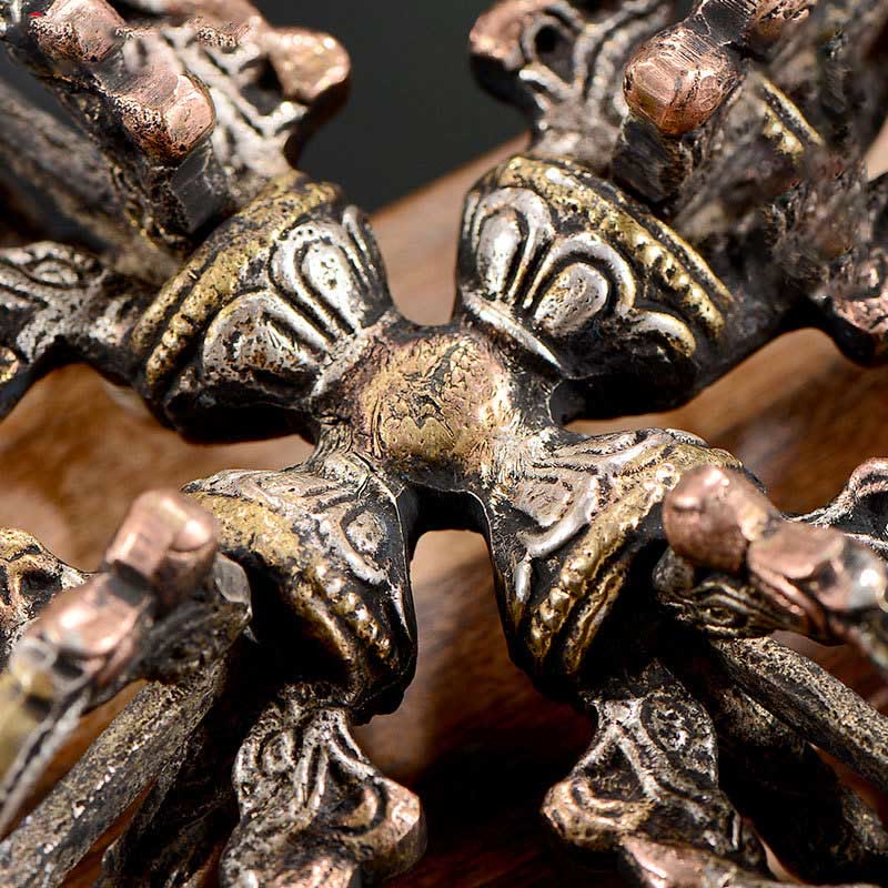 Buddha Stones Tibetan Handmade 5 Prong Double Dorje Copper Iron Thunderbolt Strength Vajra Double Dorje BS 2