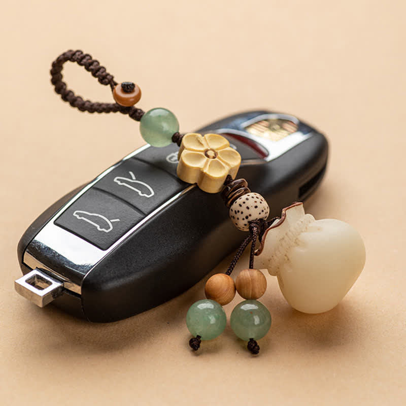 Buddha Stones Natural Bodhi Seed Money Bag Flower Blessing Prosperity Keychain Key Chain BS 2