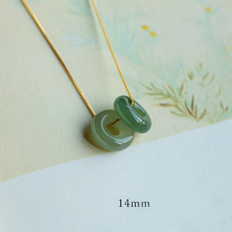 Buddha Stones Natural Round Jade Peace Buckle Luck Abundance Necklace Pendant Necklaces & Pendants BS Jade&Cyan Jade 14mm