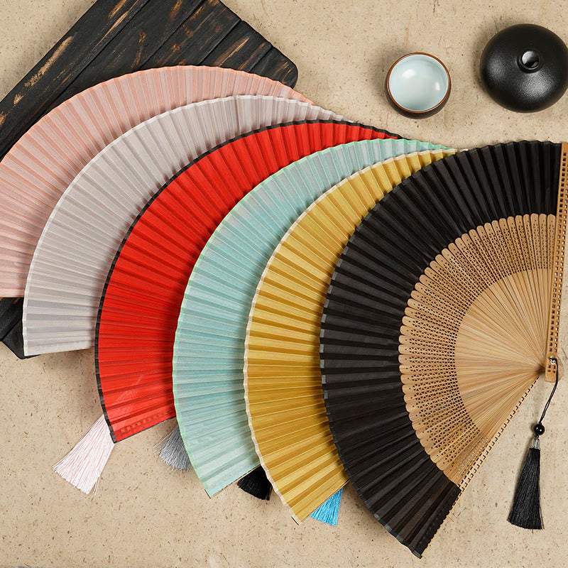 Buddha Stones Vintage Handheld Folding Fan With Bamboo Frames Folding Fan BS 1