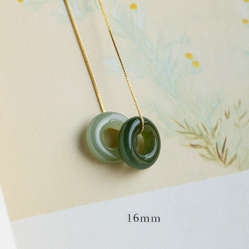 Buddha Stones Natural Round Jade Peace Buckle Luck Abundance Necklace Pendant Necklaces & Pendants BS Jade&Cyan Jade 16mm